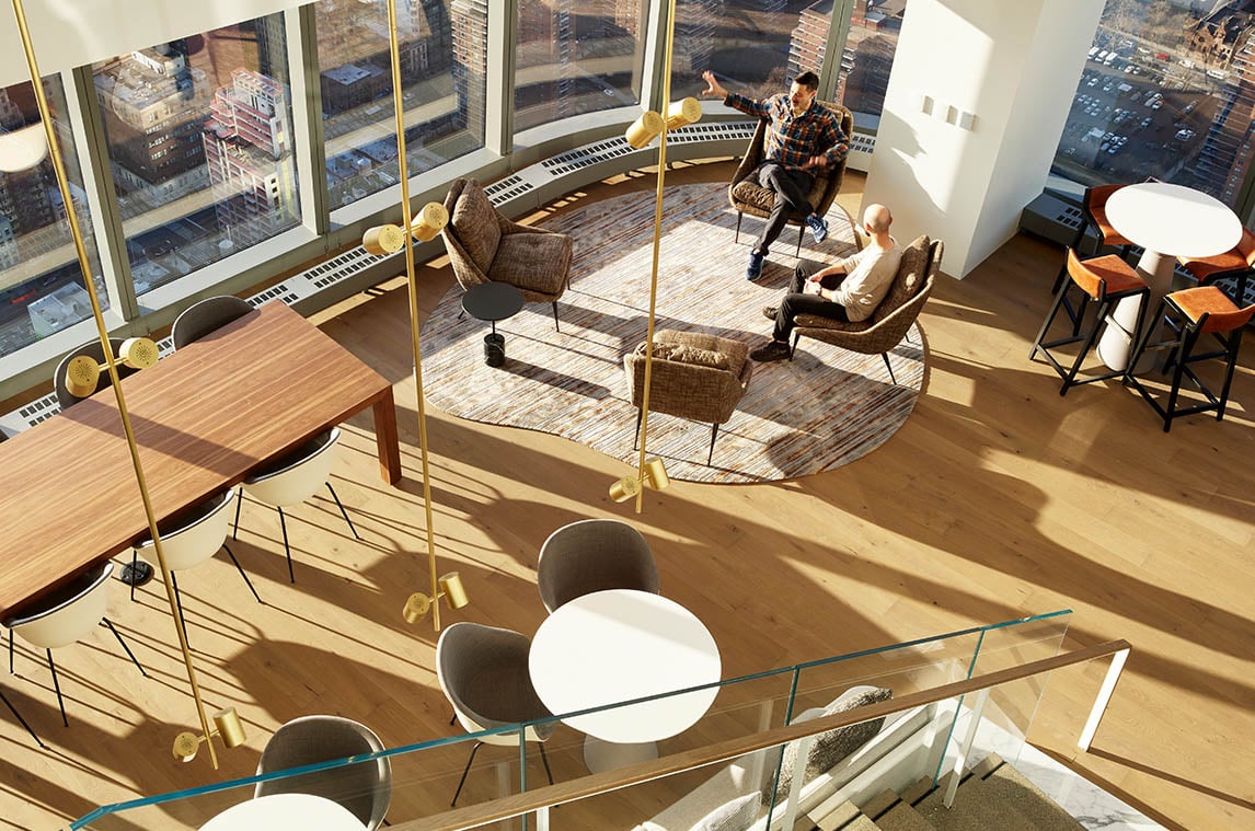  WP Carey’s NYC office has areas with warm hardwood floors that compliment the luxurious furnishings.