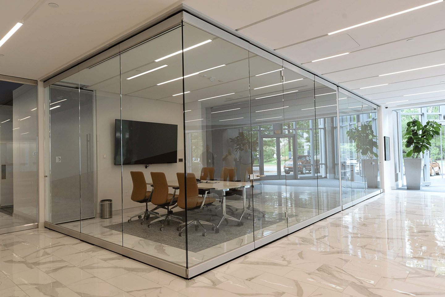 large meeting room split into smaller meeting room with an operable wall system